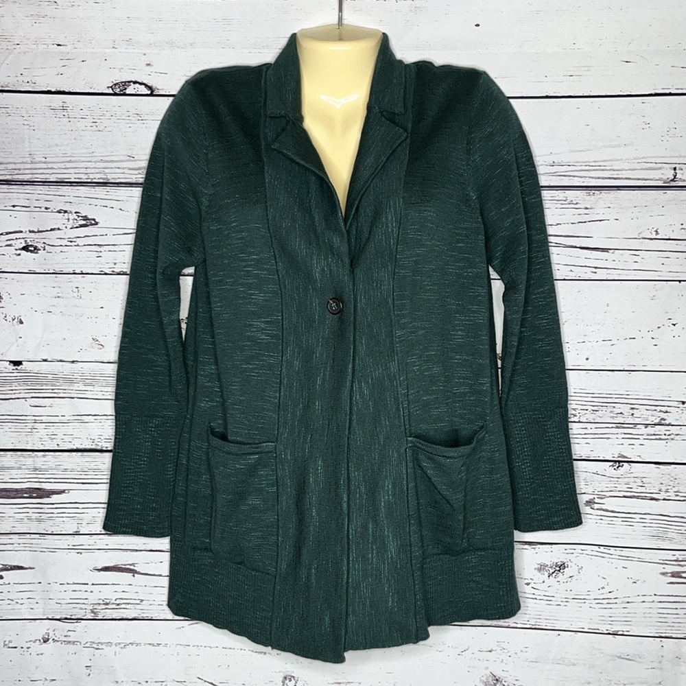 J. Jill NWT S Petite Green - Blue Space Dye One Button Sweater Cardigan Jacket